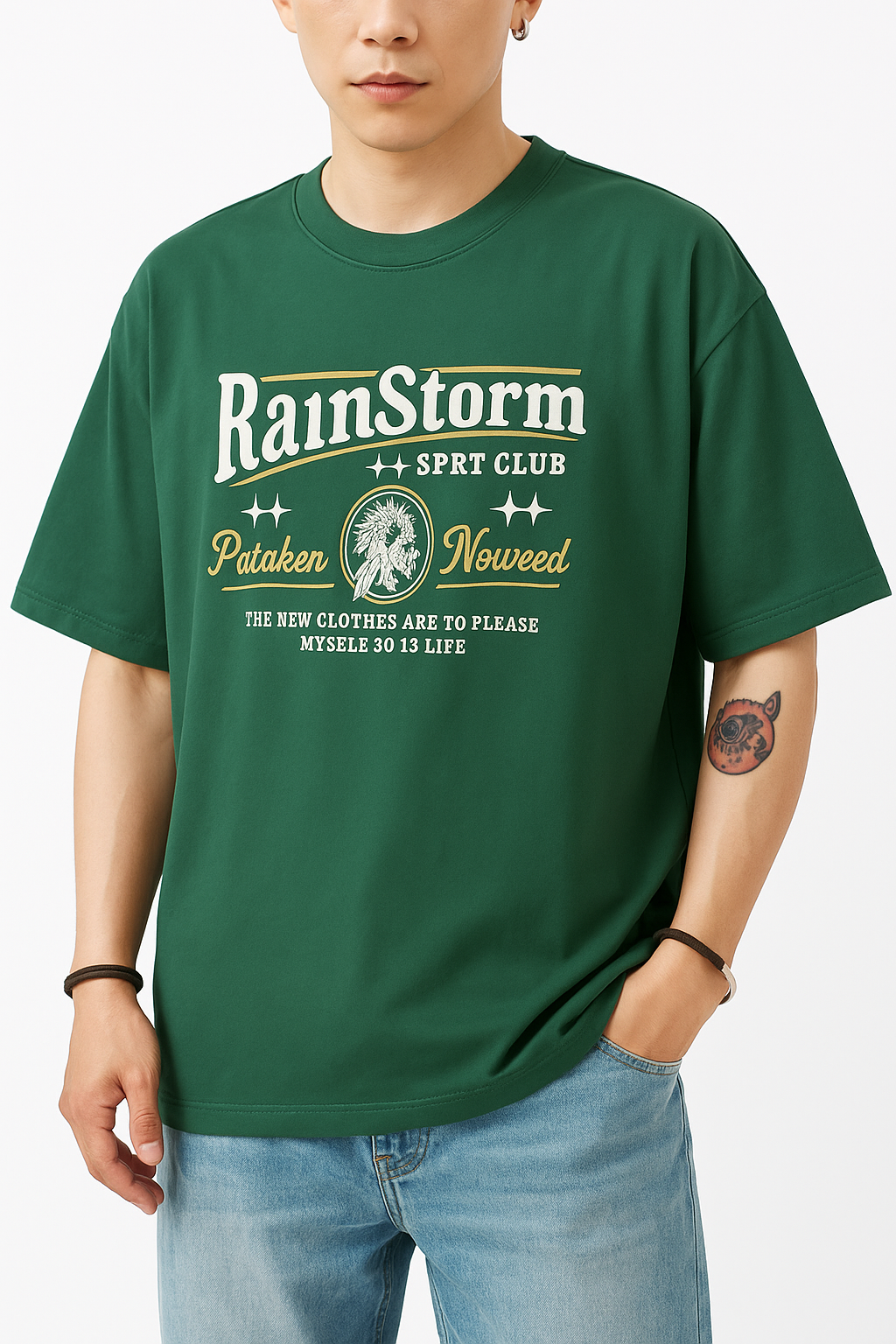 Herren-T-Shirt mit Grafik und Rundhalsausschnitt in Übergröße, halbe Ärmel | TS