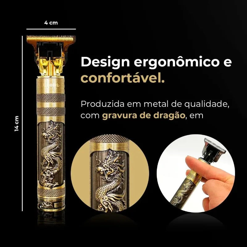 Barbeador Elétrico Masculino sem Fio Recarregável Dourado Estilo Vintage Modelo T9 Dragão