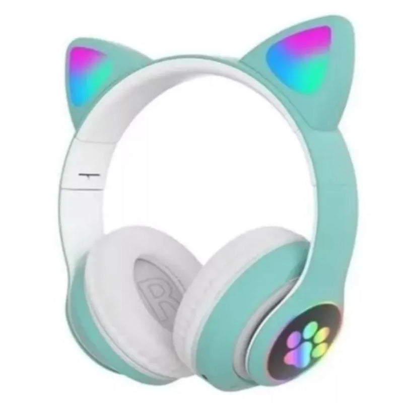 Fone sem Fio Headset Bluetooth Feminino Gatinho LED Recarregável