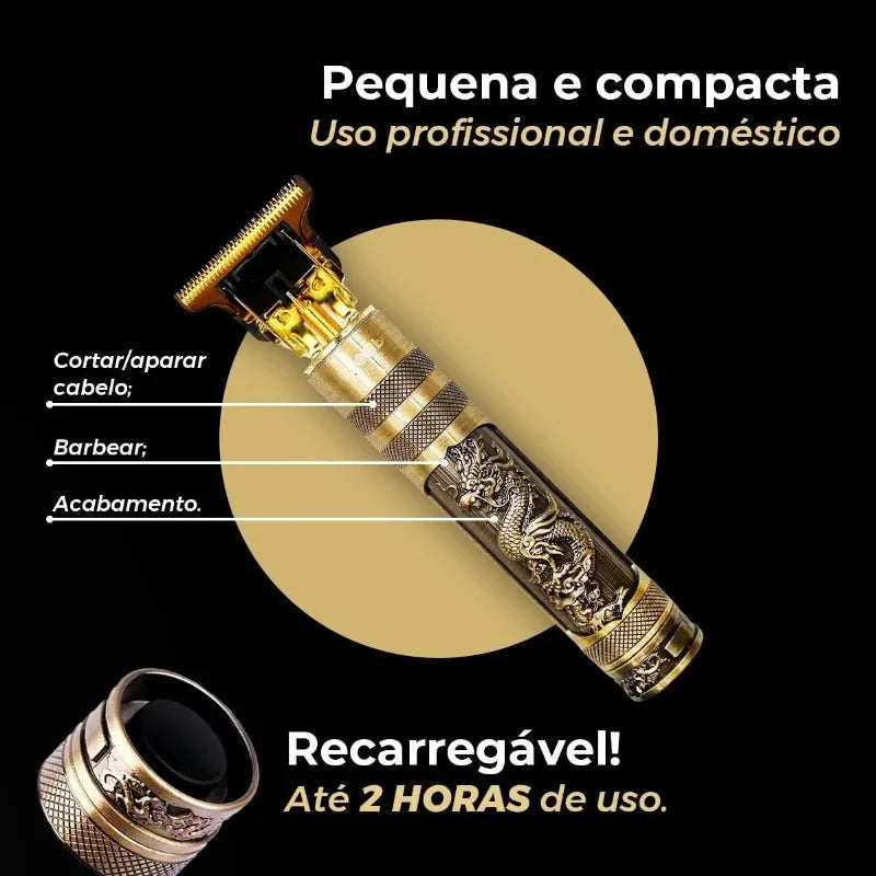 Barbeador Elétrico Masculino sem Fio Recarregável Dourado Estilo Vintage Modelo T9 Dragão