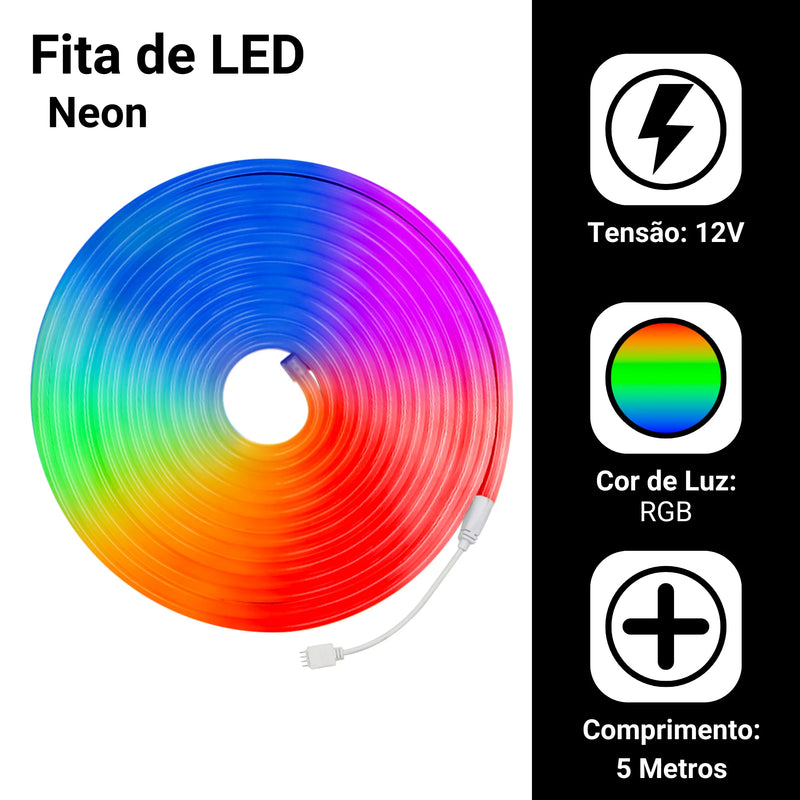 Fita LED Última Geração Altamente Flexível 5 Metros 12v Bivolt Neon