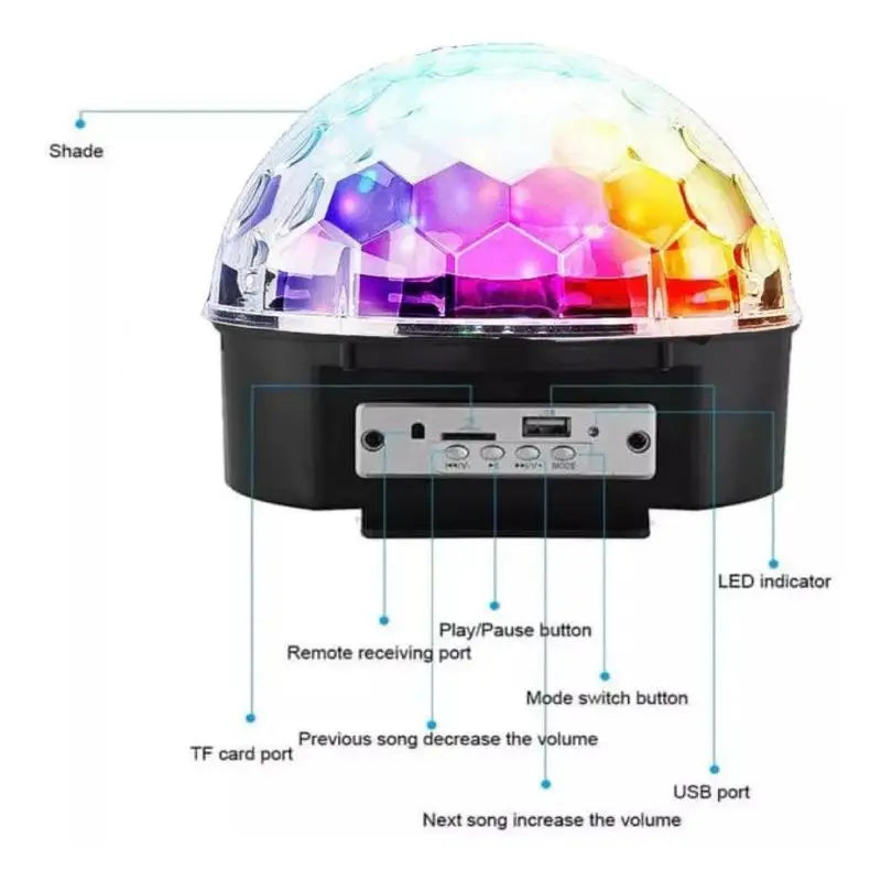 Bola de Festa LED RGB Para Iluminação Decorativa e Caixa de Som