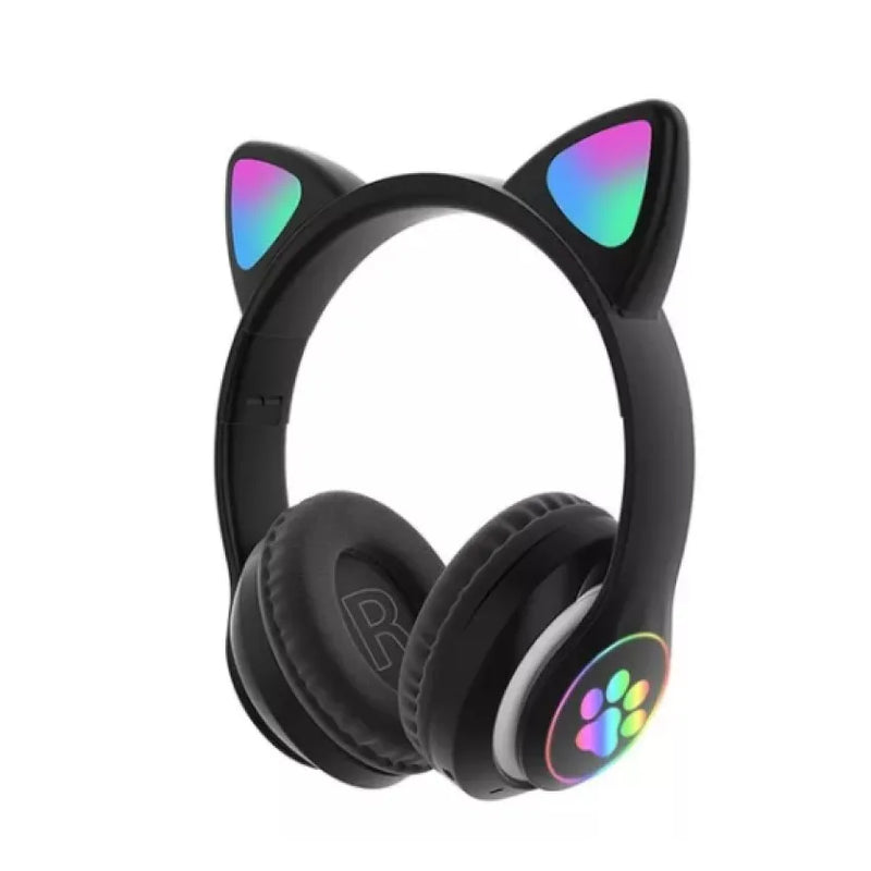 Fone sem Fio Headset Bluetooth Feminino Gatinho LED Recarregável