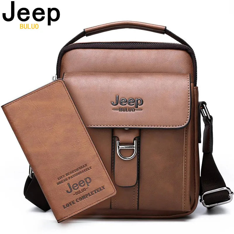 Mochila JEEPBULUO CrossBody de Couro Maciço de Marca Casual Masculino