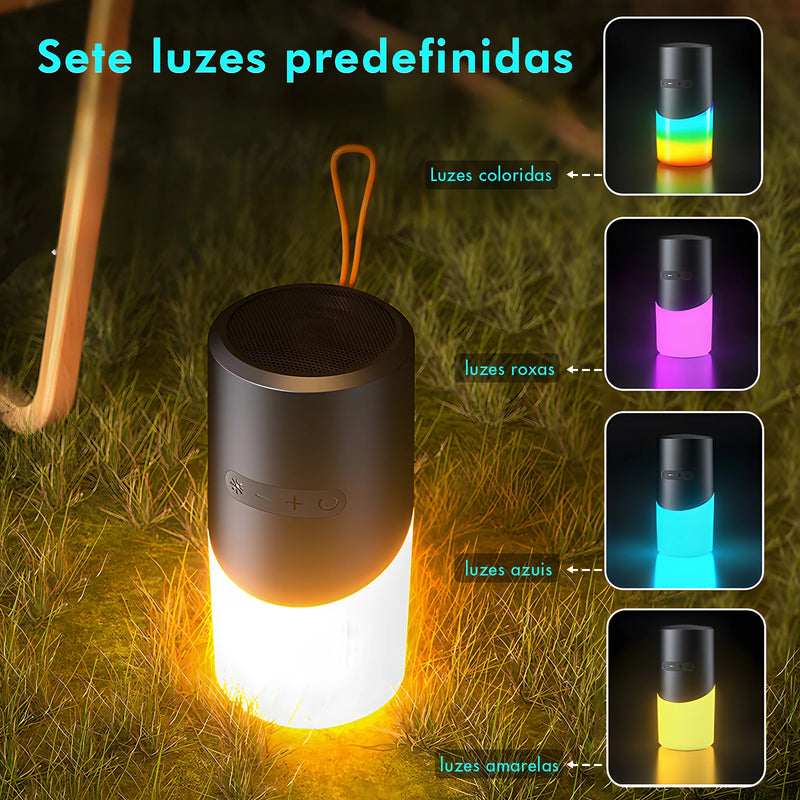 Caixa de Som Portátil Bluetooth e Fonte de Luz Com Múltiplas Cores