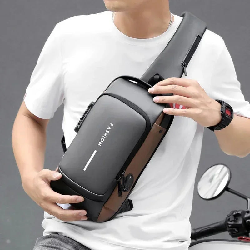 Bolsa Transversal de Ombro Para Homens com Tecnologia Anti-Furto e Carregamento USB