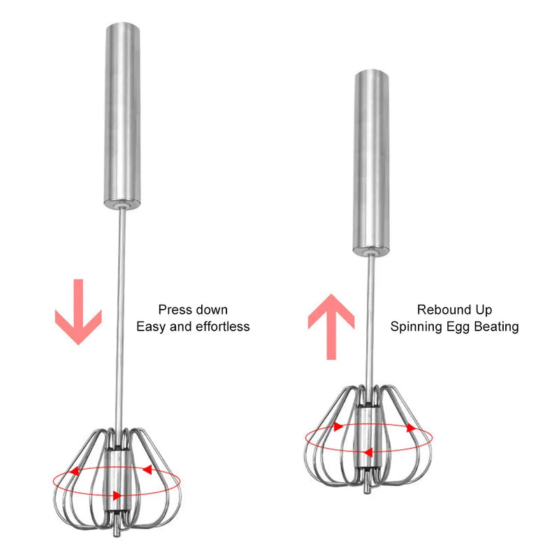 Batedor de Ovos Semi Automático de Aço Inoxidável Utensílio de Cozinha Simples de Usar