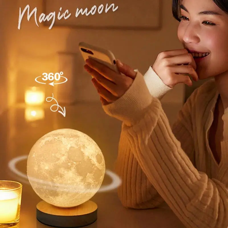 Moon Lamp 3D Magnético Para Decoração e Abajur de Quarto LED Recarregável USB de 3 Fases