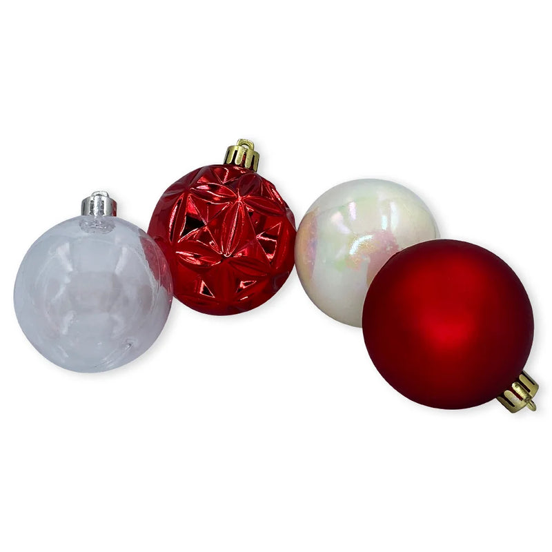 Kit 30 Bolinhas de Natal Enfeites Decorativos Vermelhos Brancos e Transparentes