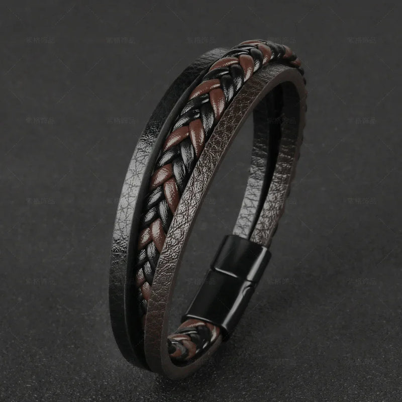 Pulseira de Coura Masculina Vintage com Fecho Magnético Design Simples e Low Profile