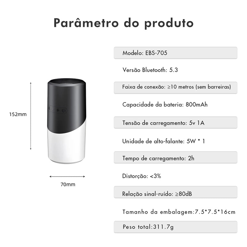 Caixa de Som Portátil Bluetooth e Fonte de Luz Com Múltiplas Cores