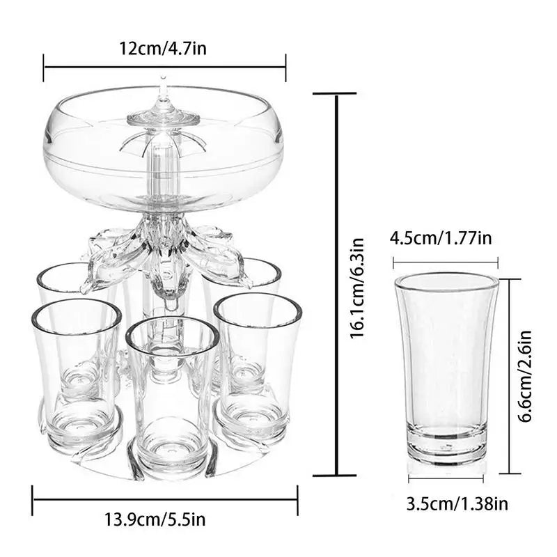 Distribuidor de Shots Para Festas e Decoração de Acrílico Para Despejo Igual de Bebidas com 6 Shots