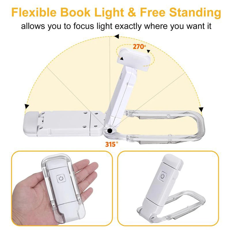 Luz De Livro Recarregável Ajustável Para Leitura na Cama e Marcação de Páginas com Clipe Adaptável