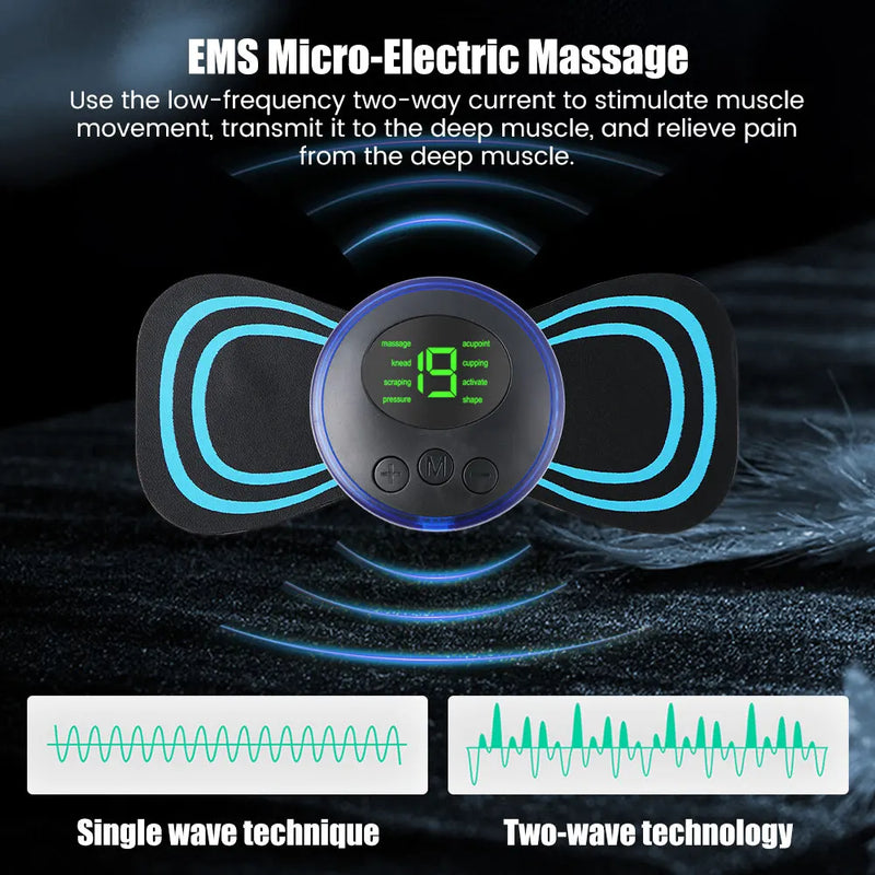 Mini Massageador Elétrico Portátil com 9 Níveis de Potência Eletroterapia Para Massagem Corporal