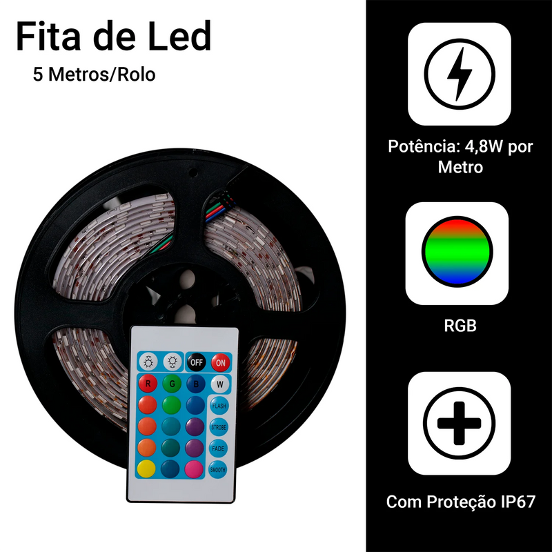 Fita LED RGB 12v Bivolt Especial Natalino de 5 metros