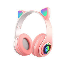 Fone sem Fio Headset Bluetooth Feminino Gatinho LED Recarregável