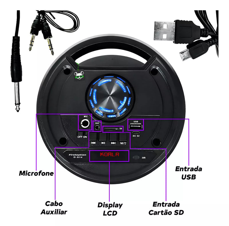 Caixa de Som Portátil Bluetooth com Função Karaokê Duplo Alto Falante RGB UltraAudio