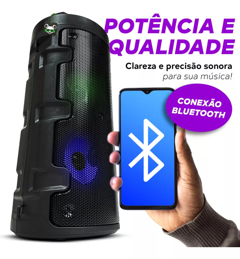 Caixa de Som Portátil Bluetooth com Função Karaokê Duplo Alto Falante RGB UltraAudio