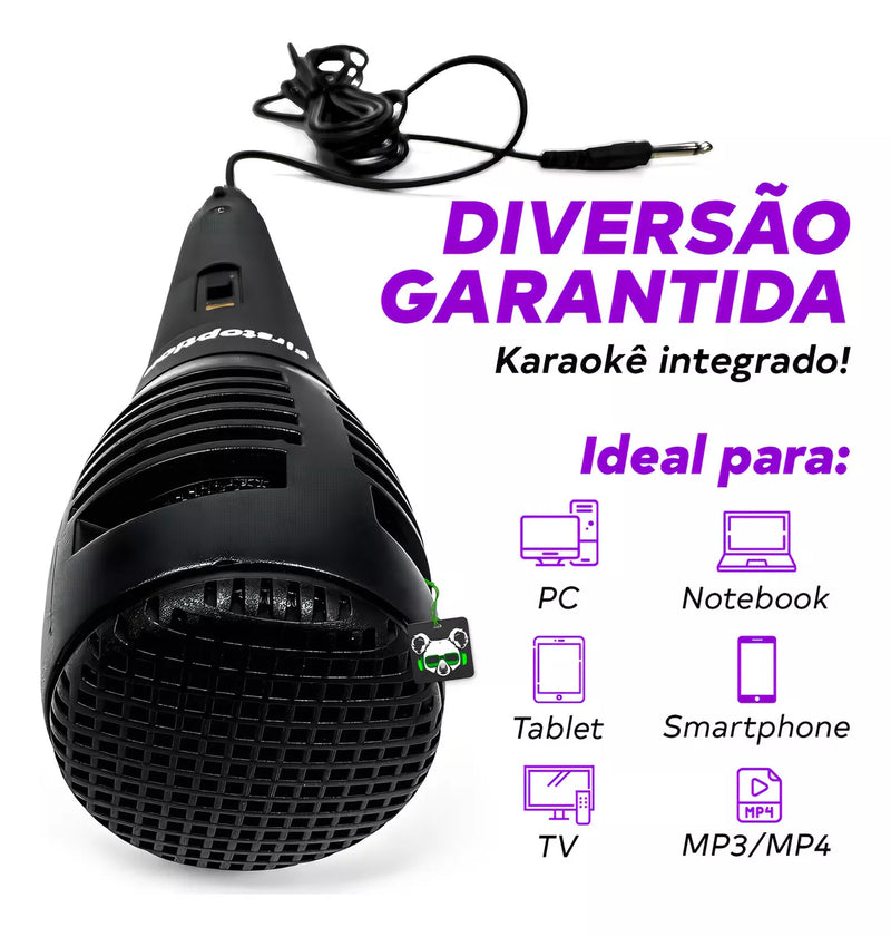 Caixa de Som Portátil Bluetooth com Função Karaokê Duplo Alto Falante RGB UltraAudio